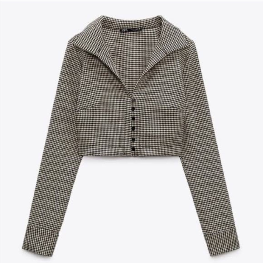 Zara Cropped Houndstooth Blazer Jacket